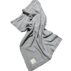 Couverture en tricot et coton bio gris et bleu clair (80 x 100 cm)