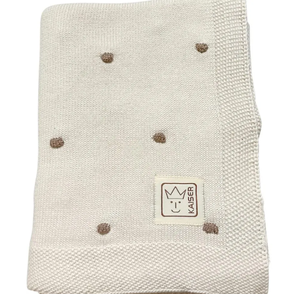 Couverture en tricot et coton bio crème et marron (80 x 100 cm)