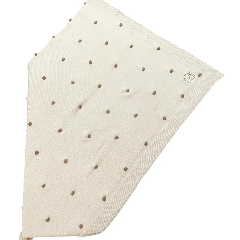 Couverture en tricot et coton bio crème et marron (80 x 100 cm)