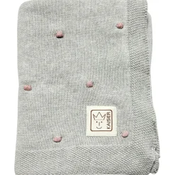 Couverture en tricot et coton bio gris et rose (80 x 100 cm)