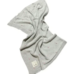 Couverture en tricot et coton bio gris et rose (80 x 100 cm)