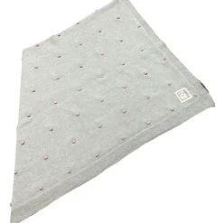 Couverture en tricot et coton bio gris et rose (80 x 100 cm)