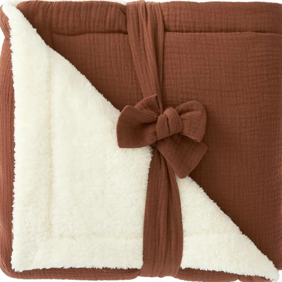 Couverture peluche double gaze et microfibre toffee (70 x 100 cm)