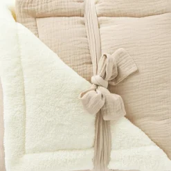 Couverture polaire double gaze de coton biscuit (70 x 100 cm)