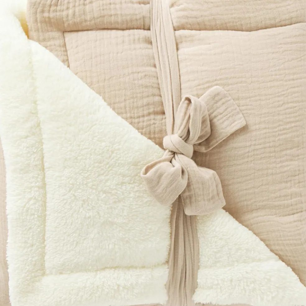Couverture polaire double gaze de coton biscuit (70 x 100 cm)