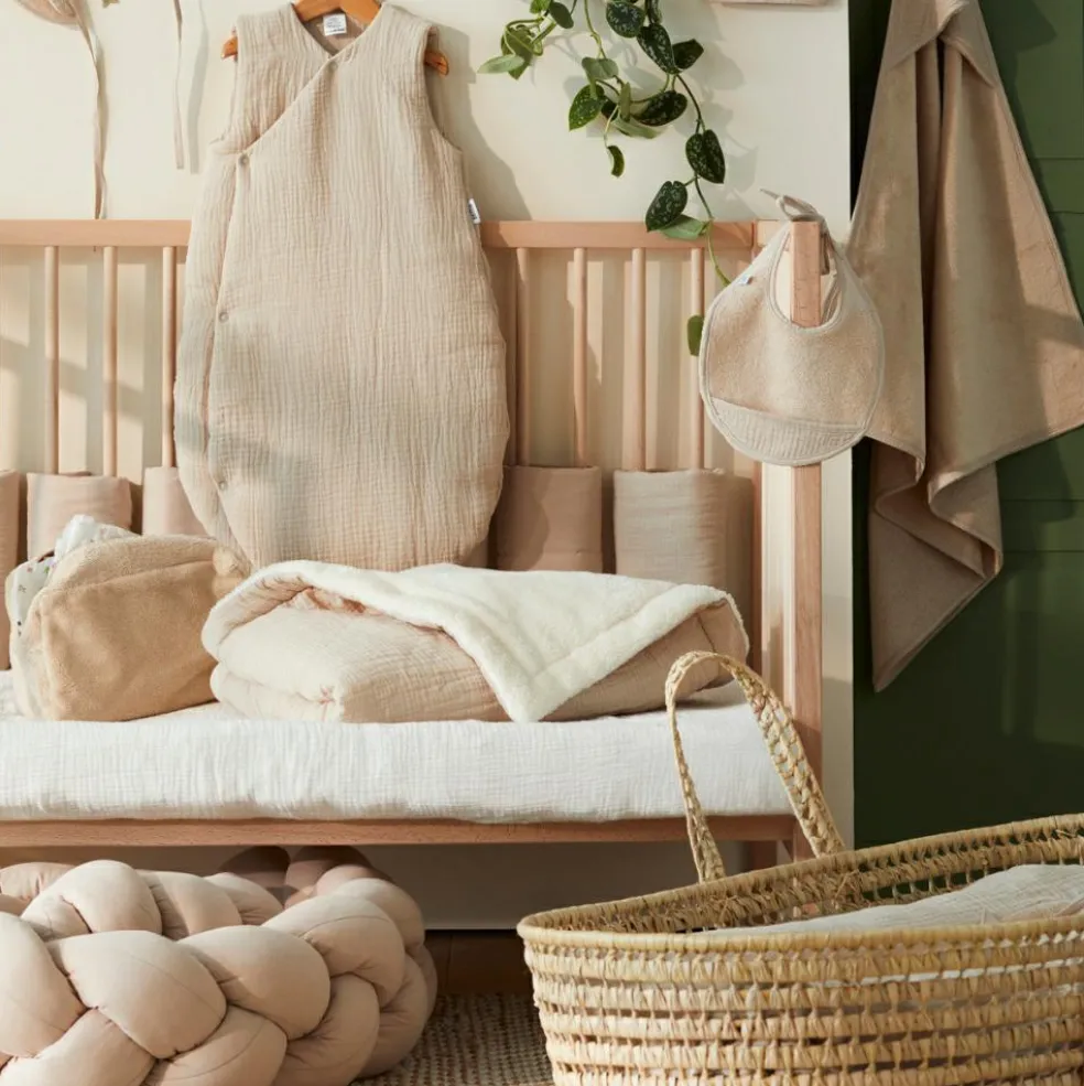 Couverture polaire double gaze de coton biscuit (70 x 100 cm)