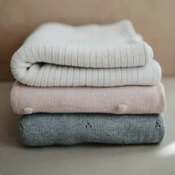 Couverture tricotée en coton bio Pointelle Gray melange (100 x 80 cm)