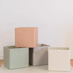 Cube de rangement en tissu recyclé Uni vert