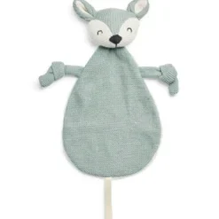 Doudou attache sucette biche en tricot vert cendre