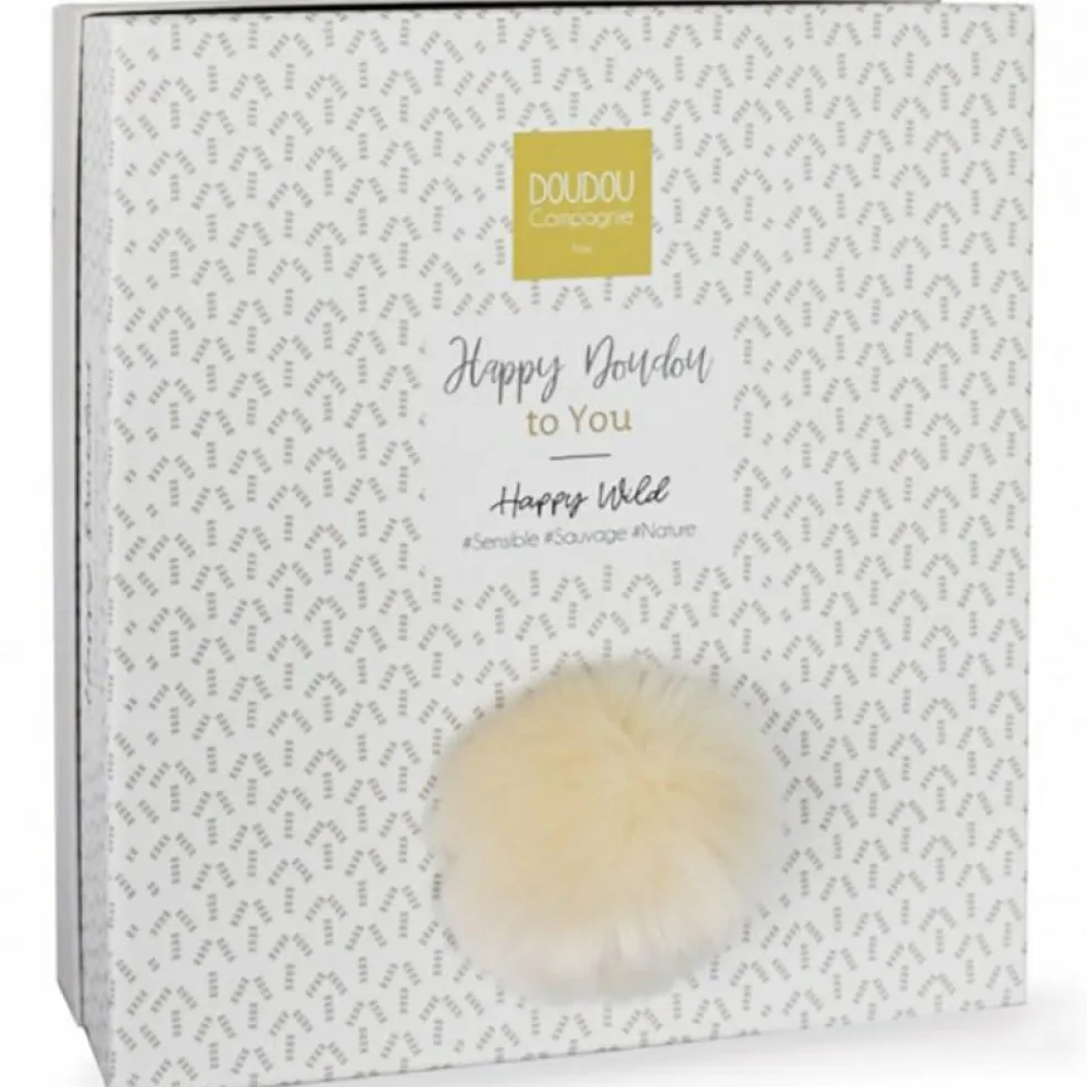 Doudou plat avec coffret lapin beige Happy Wild