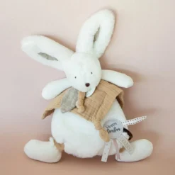 Doudou plat avec coffret lapin beige Happy Wild