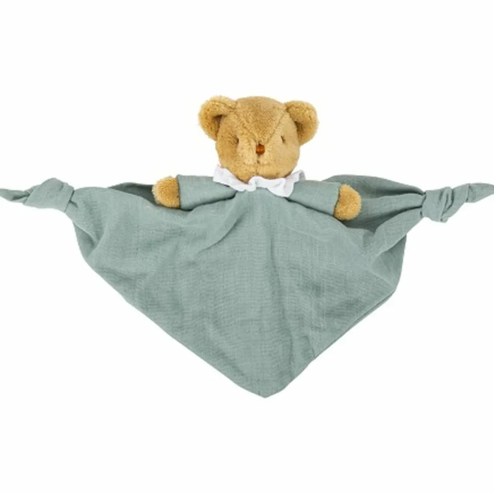 Doudou plat avec hochet Ours Celadon