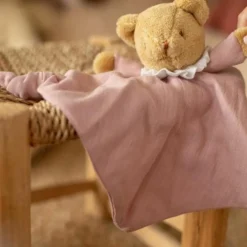 Doudou plat avec hochet Ours Vieux Rose