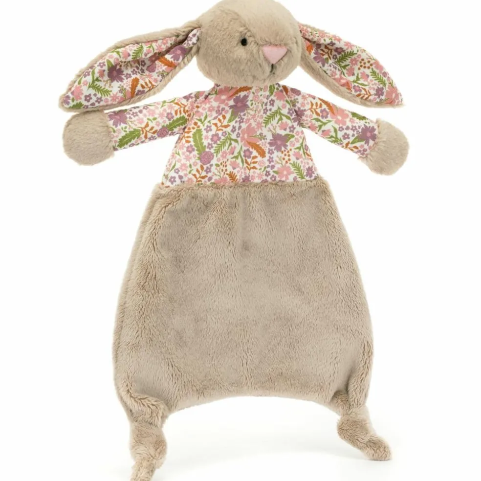 Doudou plat Lapin en fleurs Beige