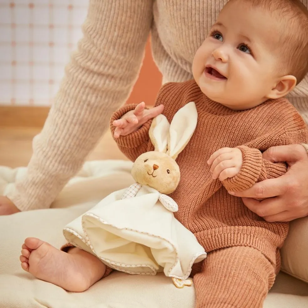 Doudou plat Lapin rond crème