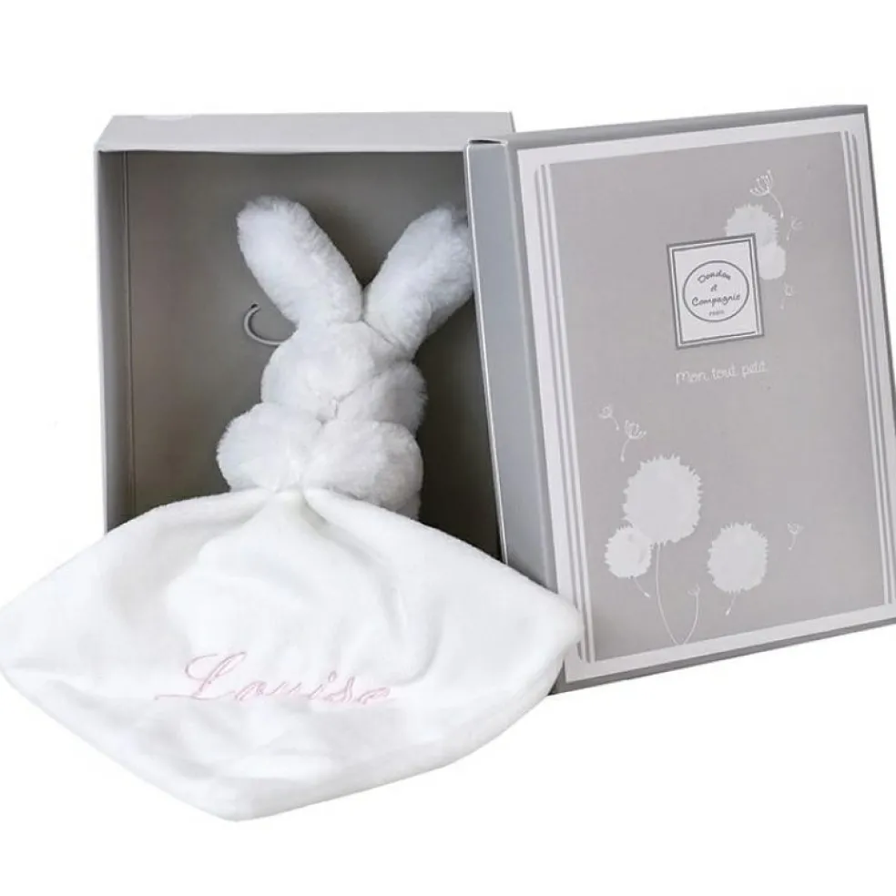 Doudou plat lapin rose (personnalisable)