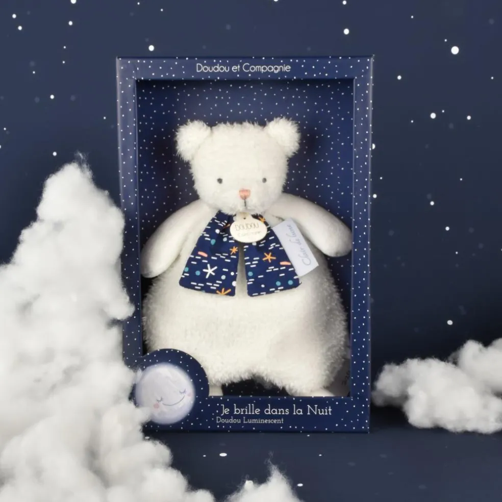 Doudou plat ours luminescent Clair de Lune (26 cm)