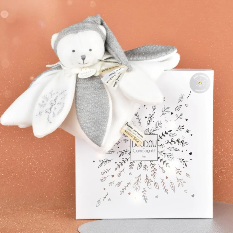 Doudou plat pétales Ours Argent (25 cm)