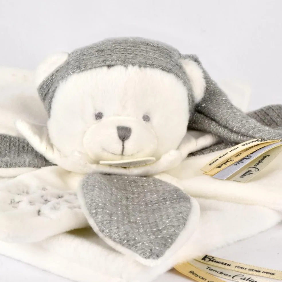 Doudou plat pétales Ours Argent (25 cm)