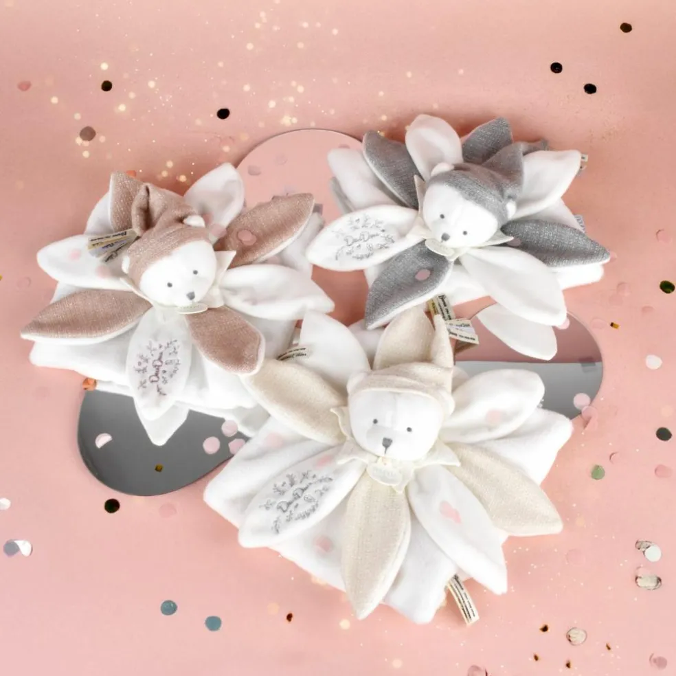 Doudou plat pétales Ours Blanc (25 cm)