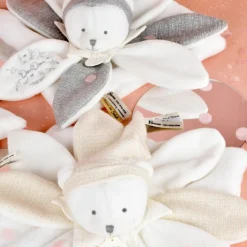 Doudou plat pétales Ours Blanc (25 cm)