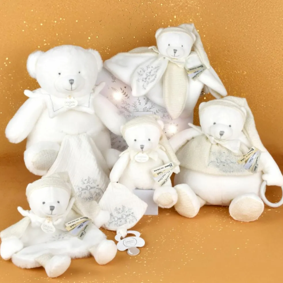 Doudou plat pétales Ours Blanc (25 cm)