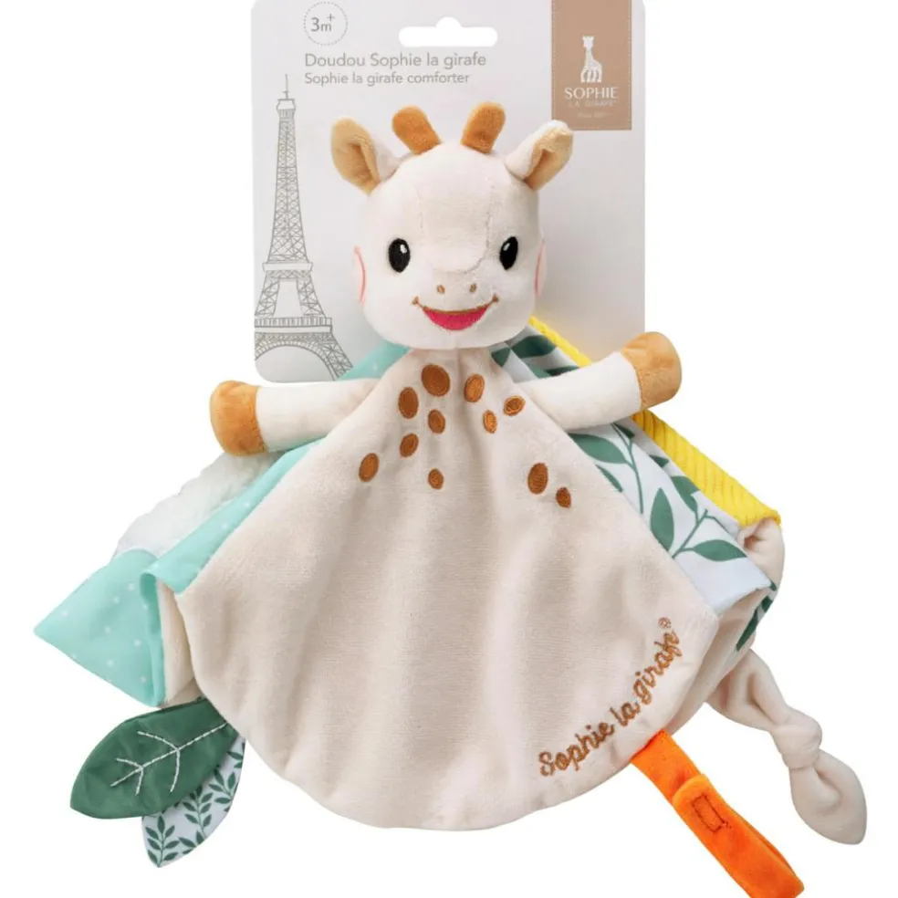 Doudou plat Sophie la girafe avec attache sucette
