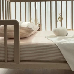 Drap housse percale de coton Rayé Peach (70 x 140 cm)