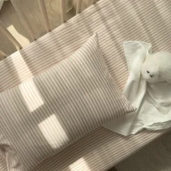 Drap housse percale de coton Rayé Peach (70 x 140 cm)