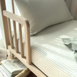 Drap housse percale de coton Rayé Tilleul (70 x 140 cm)