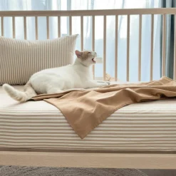 Drap housse percale de coton Rayé Ambre (60 x 120 cm)