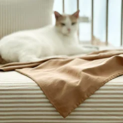 Drap housse percale de coton Rayé Ambre (70 x 140 cm)