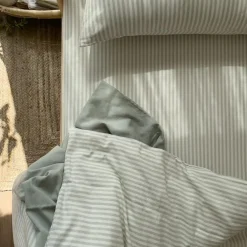 Drap housse percale de coton Rayé Tilleul (60 x 120 cm)