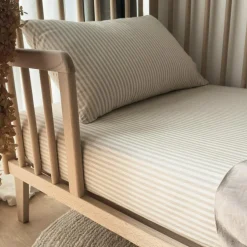 Drap housse percale de coton Rayé Lin (70 x 140 cm)