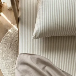 Drap housse percale de coton Rayé Lin (70 x 140 cm)