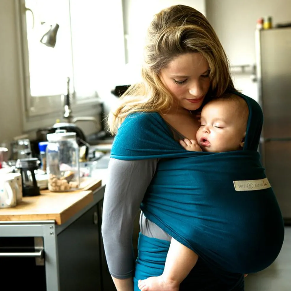 Echarpe de portage en coton bio Basic Bleu rétro