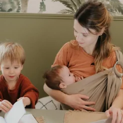 Echarpe de portage Sling sans noeud tissé en coton bio beige sable