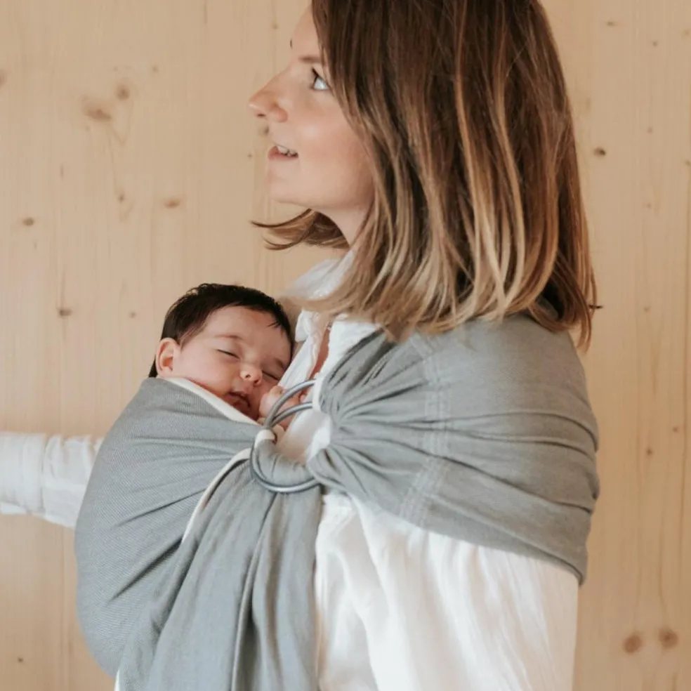 Echarpe de portage Sling sans noeud tissé en coton bio gris vintage