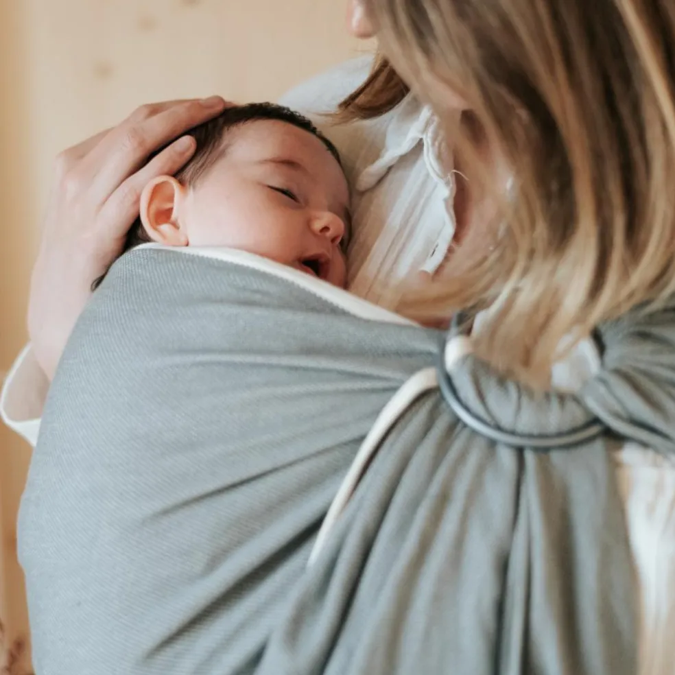 Echarpe de portage Sling sans noeud tissé en coton bio gris vintage