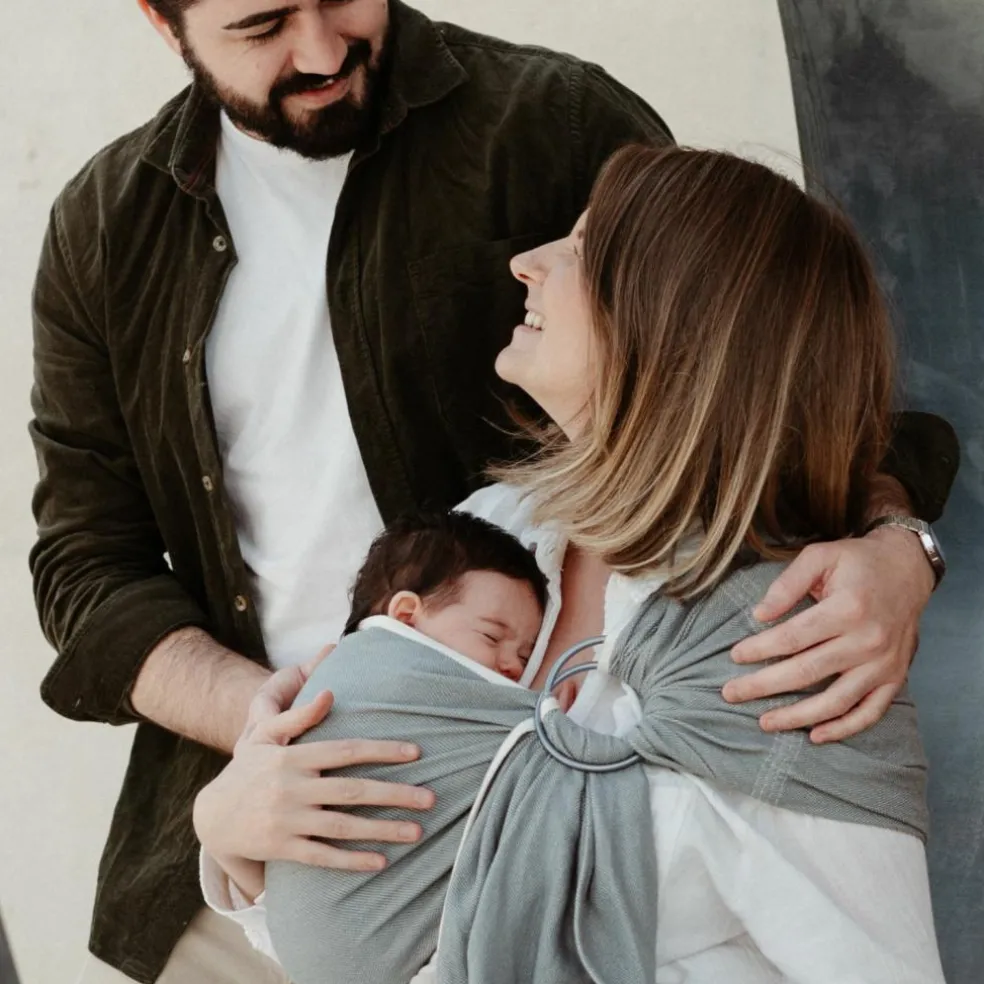 Echarpe de portage Sling sans noeud tissé en coton bio gris vintage