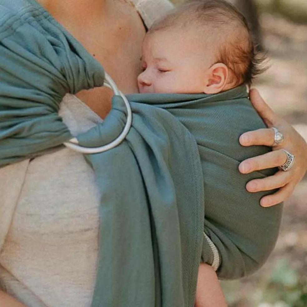 Echarpe de portage Sling sans noeud tissé en coton bio vert eucalyptus