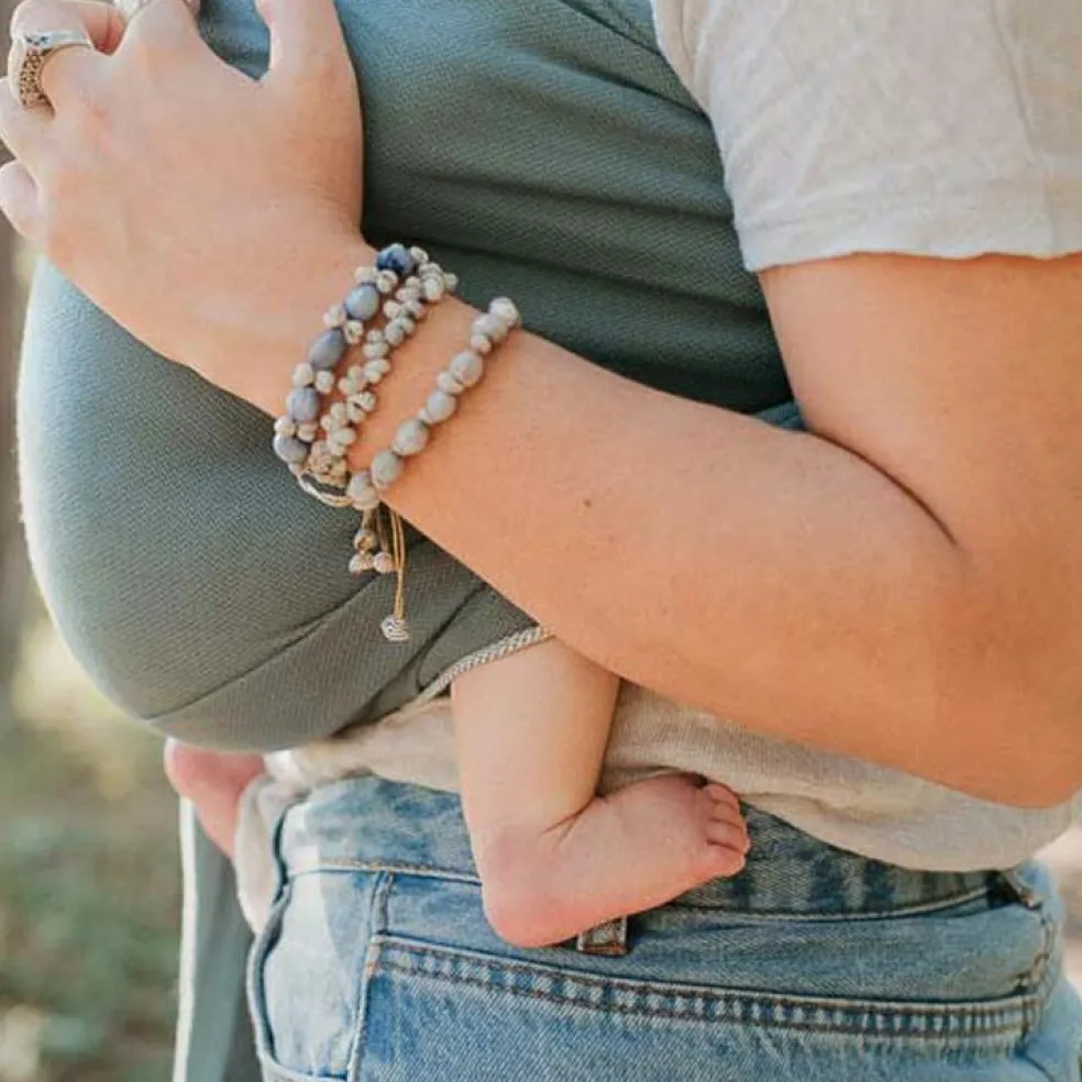 Echarpe de portage Sling sans noeud tissé en coton bio vert eucalyptus