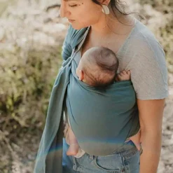 Echarpe de portage Sling sans noeud tissé en coton bio vert eucalyptus