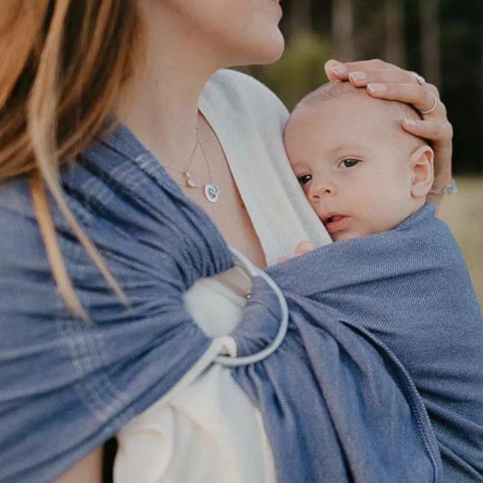 Echarpe de portage Sling sans noeud tissé en coton bio bleu cobalt