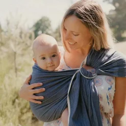 Echarpe de portage Sling sans noeud tissé en coton bio bleu cobalt