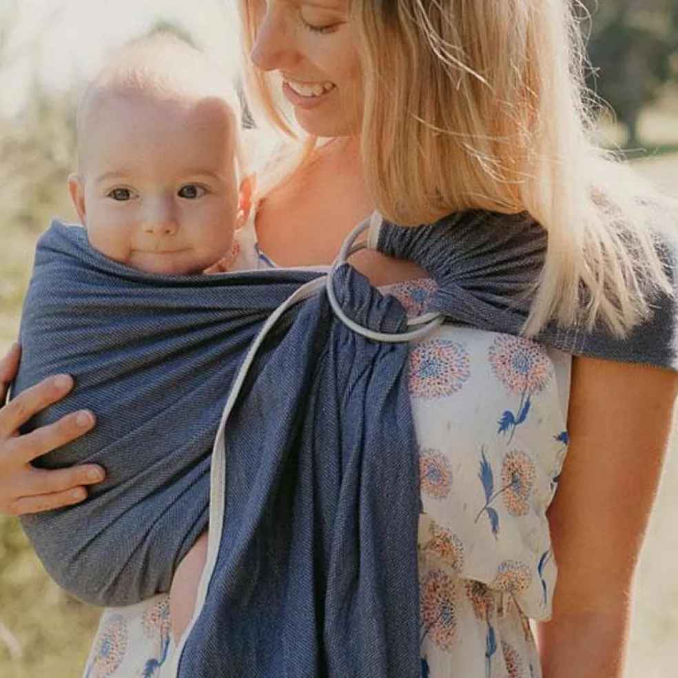Echarpe de portage Sling sans noeud tissé en coton bio bleu cobalt
