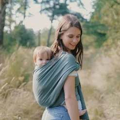Echarpe de portage tissée en coton bio vert eucalyptus (4,60 m)