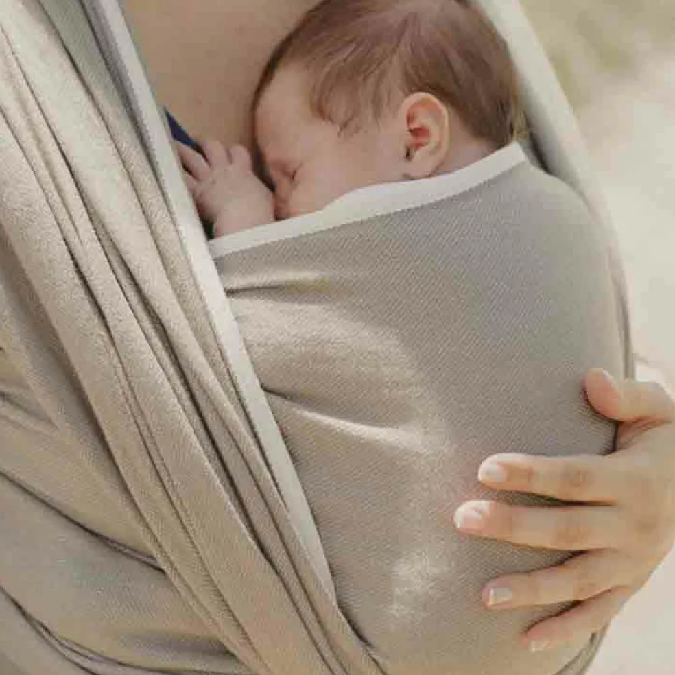 Echarpe de portage tissée en coton bio beige sable (4,60 m)