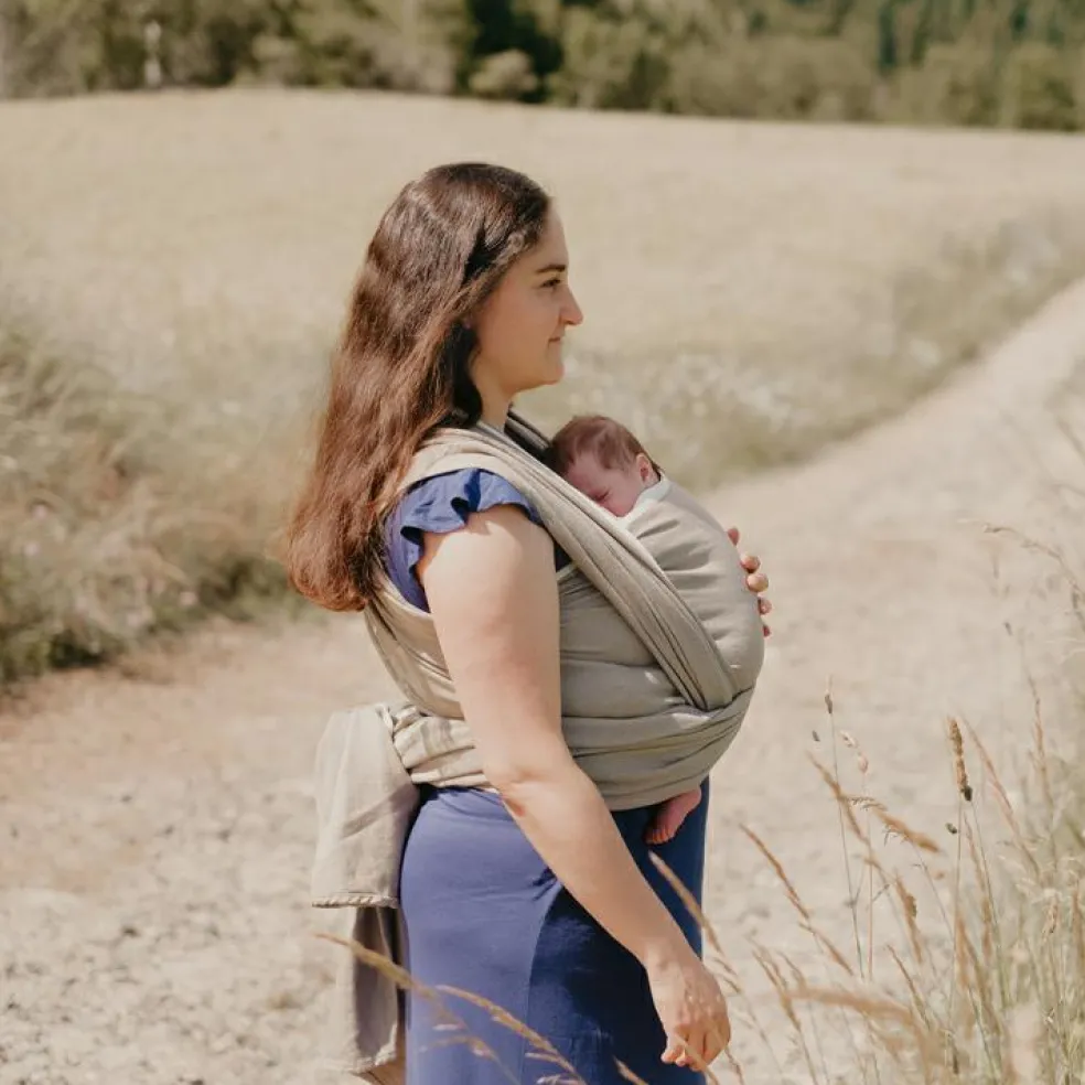 Echarpe de portage tissée en coton bio beige sable (4,60 m)