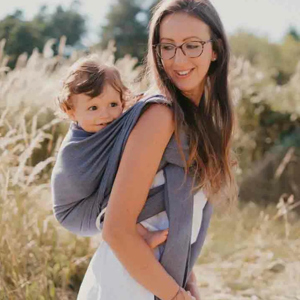 Echarpe de portage tissée en coton bio bleu cobalt (4,60 m)